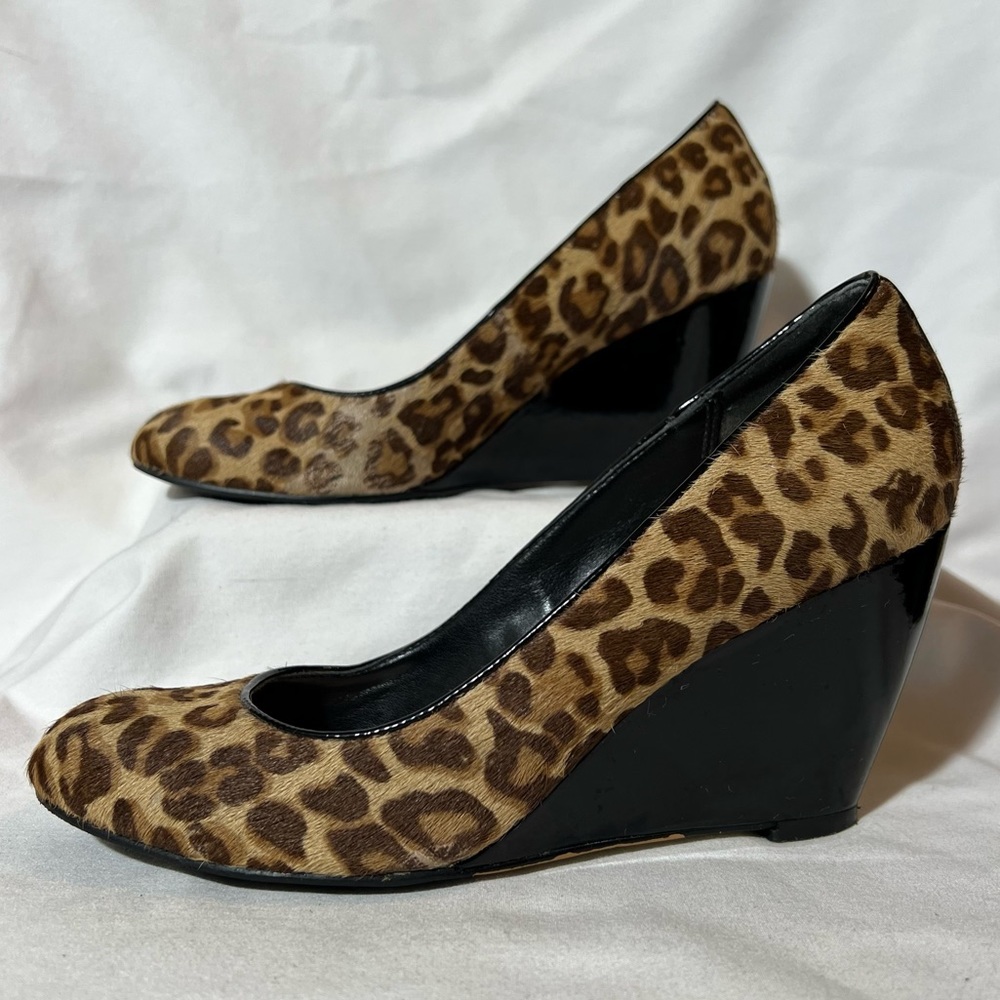 Cole Haan Women’s Lainey Leopard Pony Hair Black Wedges